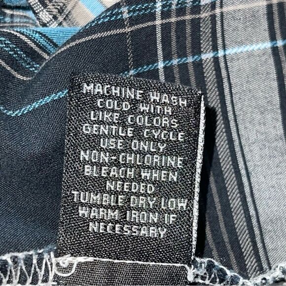 Buckle Black Blue Plaid Long Sleeve Snap DowLarge Men’s - Picture 6 of 16